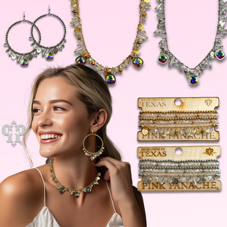 Heart and bead charm fringe necklace with crystal from Swarovski®
