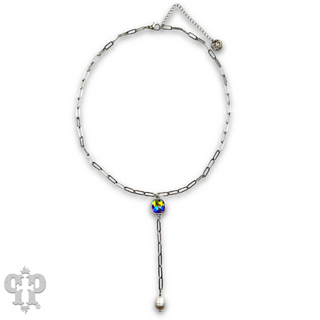 Pearl drop chain necklace with Austrian crystal