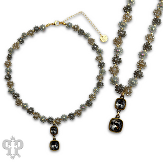 Bead woven flower necklace with Austrian crystal