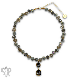 Bead woven flower necklace with Austrian crystal