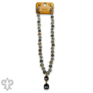Bead woven flower necklace with Austrian crystal