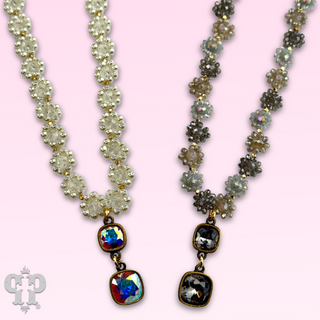 Bead woven flower necklace with Austrian crystal