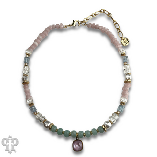 Mixed variety bead necklace with Austrian crystal