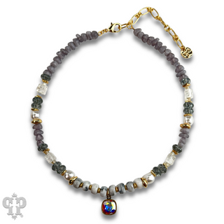 Mixed variety bead necklace with Austrian crystal