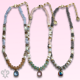 Mixed variety bead necklace with Austrian crystal