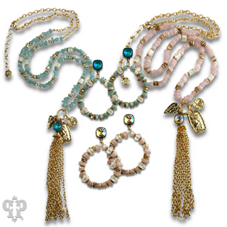 Bead chip and charm necklace with crystal from Swarovski®