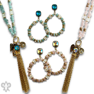 Bead chip and charm necklace with crystal from Swarovski®