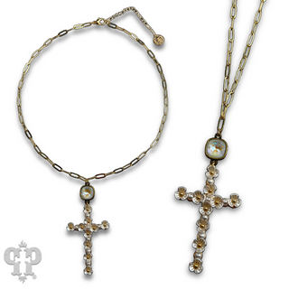 Flower cross necklace with crystal from Swarovski®