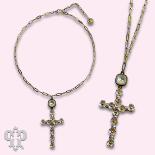 Flower cross necklace with crystal from Swarovski®