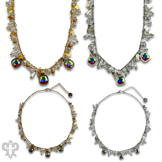 Heart and bead charm fringe necklace with crystal from Swarovski®