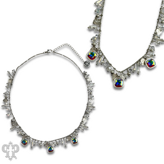Heart and bead charm fringe necklace with crystal from Swarovski®