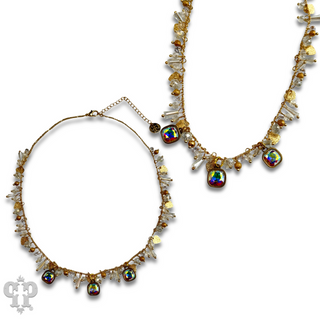 Heart and bead charm fringe necklace with crystal from Swarovski®