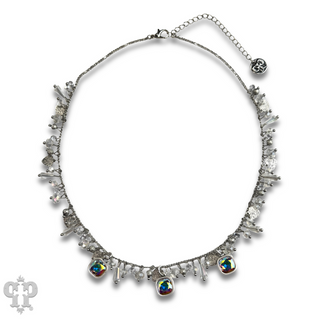 Heart and bead charm fringe necklace with crystal from Swarovski®