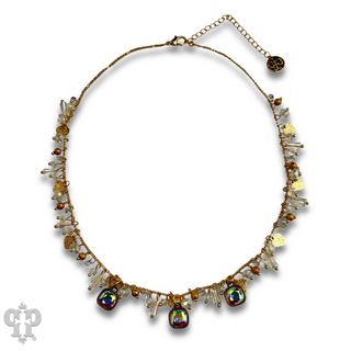 Heart and bead charm fringe necklace with crystal from Swarovski®