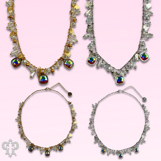 Heart and bead charm fringe necklace with crystal from Swarovski®