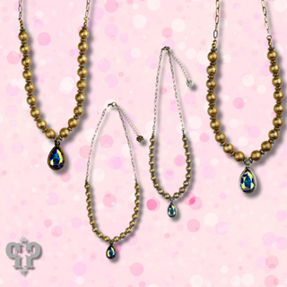 Foil texture bead and chain necklace, Austrian crystal