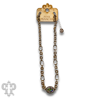 Horizontal oval crystal pendant on chain necklace