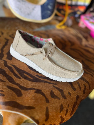 Natural Burlap Boat Shoes - Boutique Bella Bella