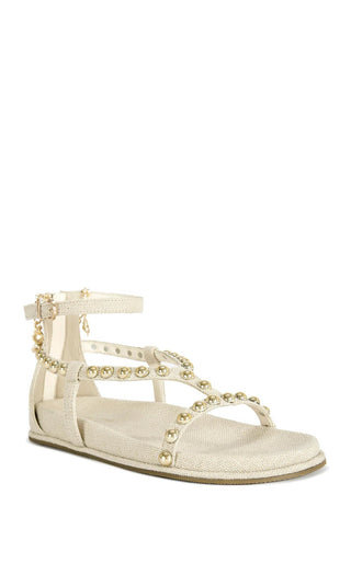 NAUTYCA - NATURAL STUDDED FLAT SANDAL - Boutique Bella BellaSandals