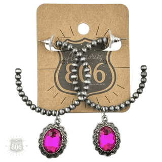 Navajo style bead hoop earring, oval rhinestone charm - Boutique Bella BellaEarrings