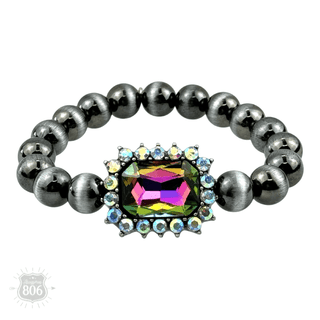 Navajo style burnished beaded bracelet, rhinestone charm - Boutique Bella BellaBracelets