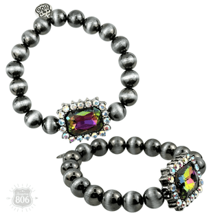 Navajo style burnished beaded bracelet, rhinestone charm - Boutique Bella BellaBracelets