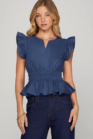 Navy Charm Peplum Top - Boutique Bella BellaTop