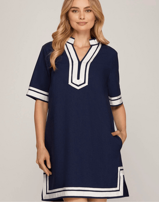 Navy Horizon Tunic Dress - Boutique Bella BellaDress