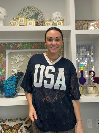 Navy Lace USA Jersey Knit Top - Boutique Bella BellaTop