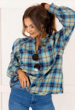 Navy Plaid Shirt - Boutique Bella BellaTop