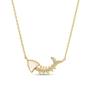 Necklace - Chic Pave and Shell Fishbone - Boutique Bella BellaNecklace