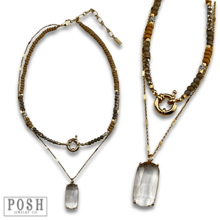 Necklace with large glass pendant - LC - Boutique Bella BellaNecklaces