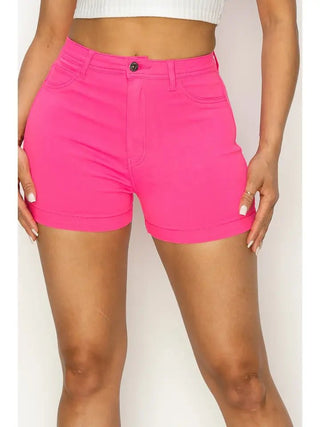 Neon Pink High Waist Shorts - Boutique Bella Bellashort