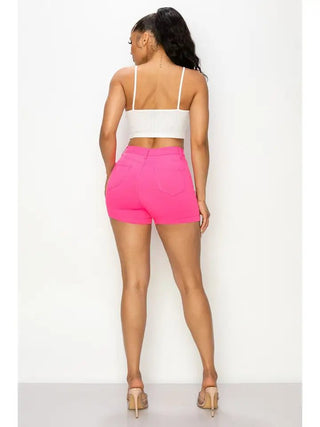 Neon Pink High Waist Shorts - Boutique Bella Bellashort