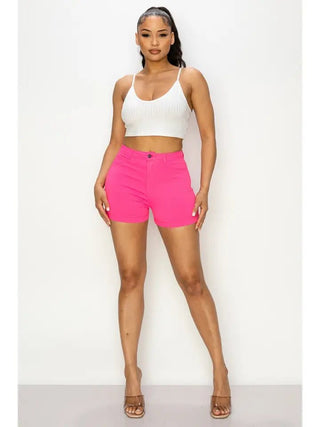 Neon Pink High Waist Shorts - Boutique Bella Bellashort