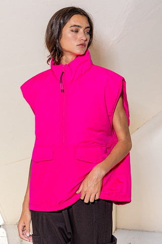 Neon Pink Oversized Puffer Vest - Boutique Bella Bella