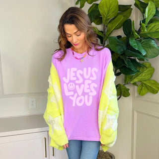 Neon Violet Jesus Loves You Tee - Boutique Bella BellaT-Shirt
