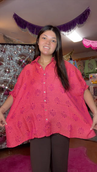 Nila Scallop Oversized Button-Down - Boutique Bella Bellatop