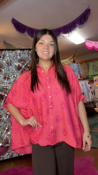 Nila Scallop Oversized Button-Down - Boutique Bella Bellatop