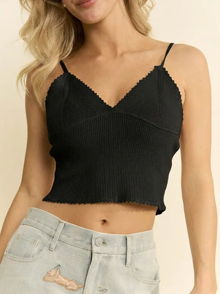 Noir Lace Ribbed Cami - Boutique Bella BellaTank Top