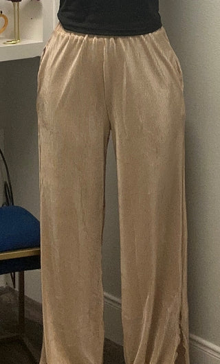 Nude Pleat Ease Wide - Leg Pants - Boutique Bella BellaPants