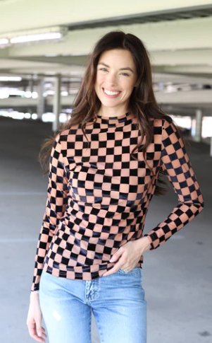 Nude/Black Checker Top - Boutique Bella BellaTops