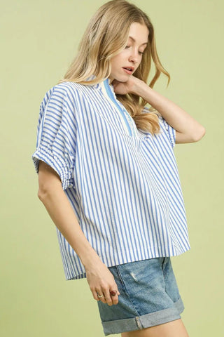 Ocean Breeze Lace Trim Top - Boutique Bella Bellablouse