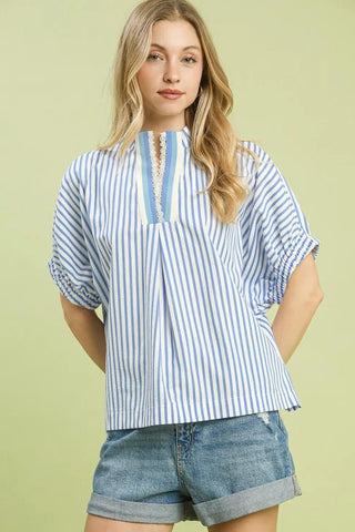 Ocean Breeze Lace Trim Top - Boutique Bella Bellablouse