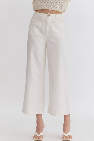 Off White High Waisted Wide Leg Pants - Boutique Bella BellaPants