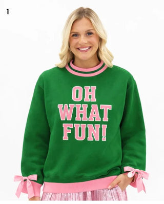 Oh What Fun Bow Sweatshirt - Boutique Bella BellaChristmas Apparel