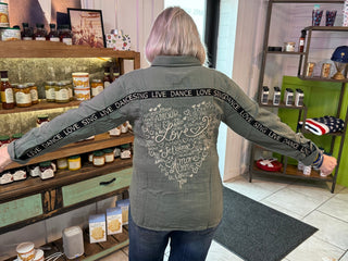 Olive blouse with heart embroidery - Boutique Bella BellaTops