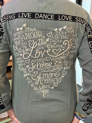 Olive blouse with heart embroidery - Boutique Bella BellaTops