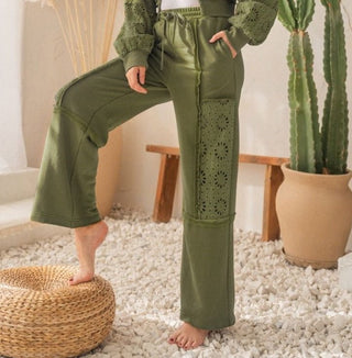 Olive French Terry Eyelet Pants - Boutique Bella BellaPant Set