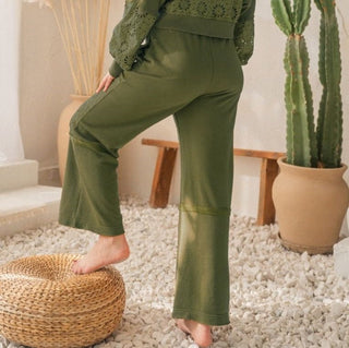 Olive French Terry Eyelet Pants - Boutique Bella BellaPant Set